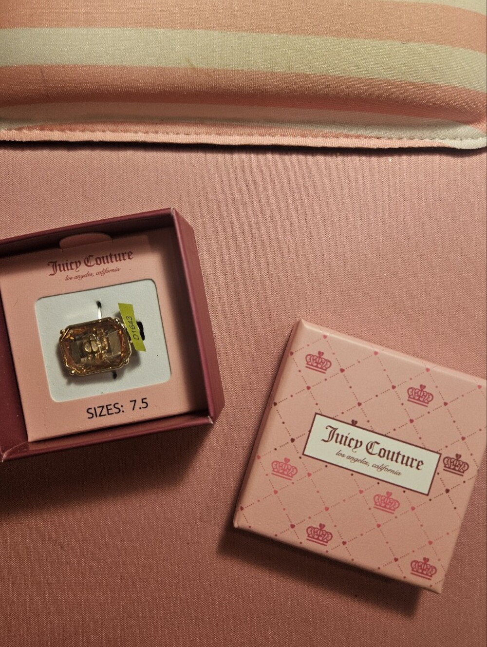Juicy Couture Pink & Gold Ring Nwt 7.5